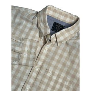 Abercrombie & Fitch‎ Stretch Mens Medium Long Sleeve Tan White Check Button Down